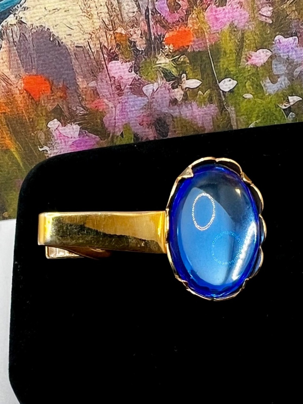 Emmons Blue Glass Tie Clip & Cuff Link Set - Picture 6 of 7